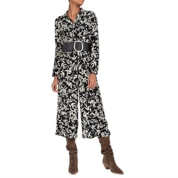 ba&sh Lonik Lady Jumpsuit Long Sleeve Floral Wide Leg Black Cream Womens 4 - Picture 2 of 13